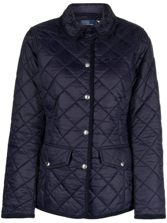 Pony Embroidered Diamond Quilted Slim Fit Jacket Navy - POLO RALPH LAUREN - BALAAN 1