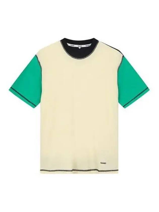 Color block short sleeve t shirt beige green CRTWXJER004 COT002 - SUNNEI - BALAAN 1