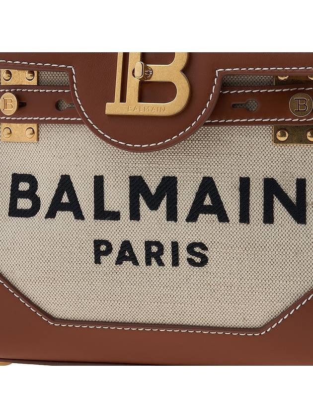 B Buzz 23 Canvas Brown Leather Shoulder Bag Ecru - BALMAIN - BALAAN 9