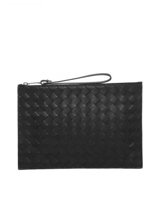 Intrecciato Strap Large Clutch Bag Black - BOTTEGA VENETA - BALAAN 2