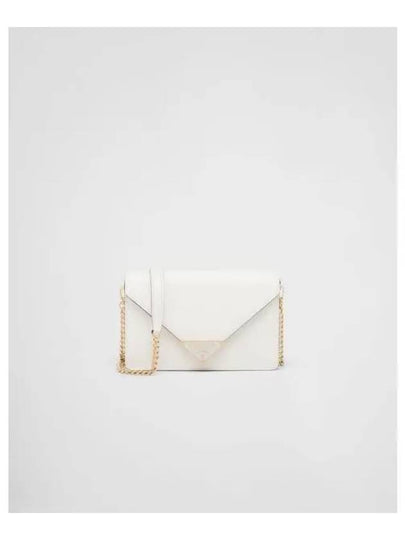 Triangle Logo Saffiano Leather Chain Flap Cross Bag White - PRADA - BALAAN 2