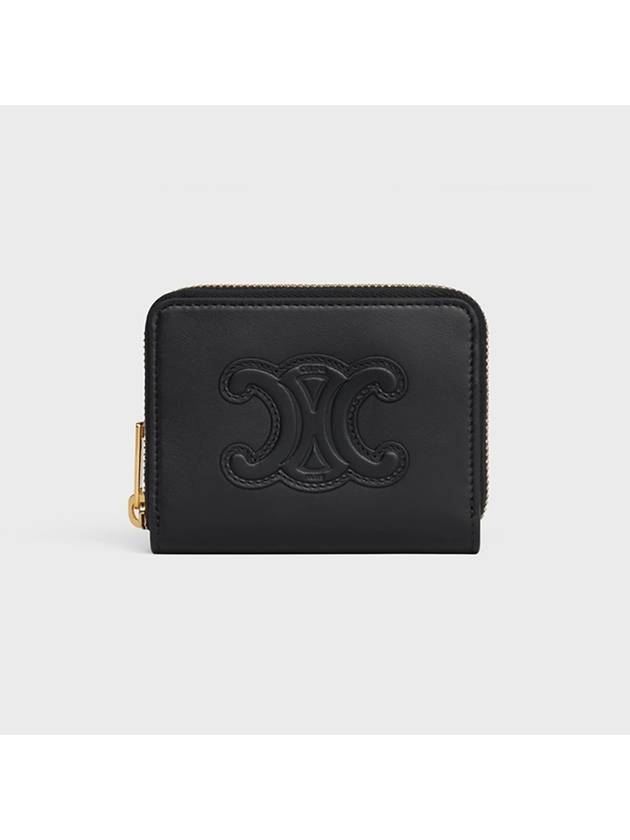 Cuir Triomphe Compact Smooth Calfskin Half Wallet Black - CELINE - BALAAN 2