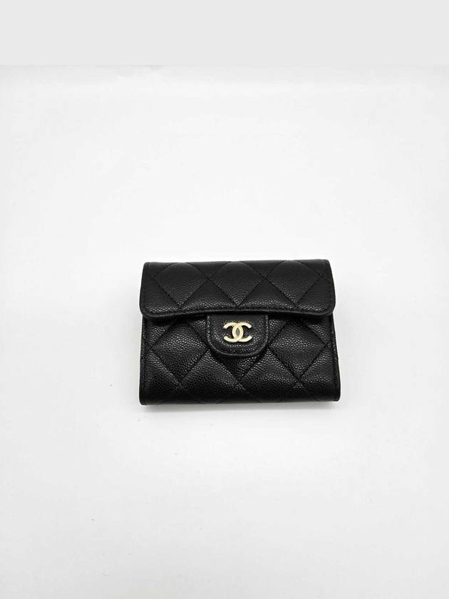 Classic Grained Calfskin Card Wallet Gold Black - CHANEL - BALAAN 3