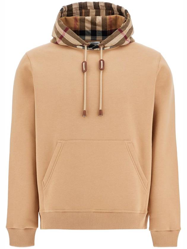 Check Cotton Blend Hoodie Camel Beige - BURBERRY - BALAAN 2