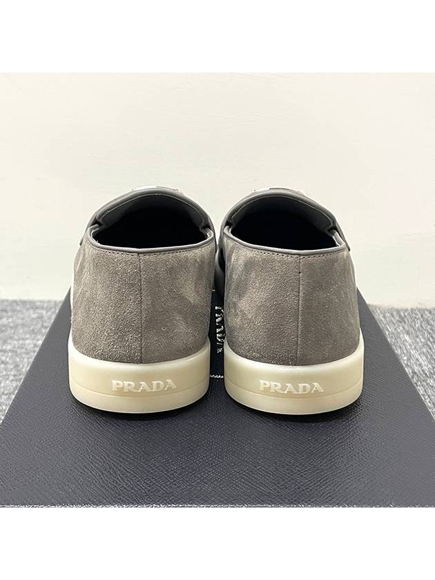 Triangle Logo Suede Loafers Grey - PRADA - BALAAN 6