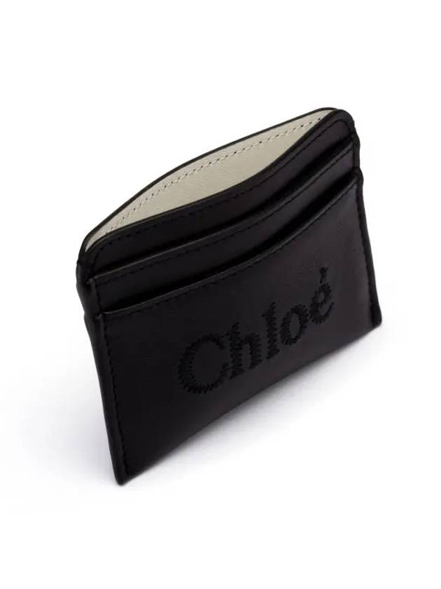 Sense Embroidered Logo Calfskin Card Wallet Black - CHLOE - BALAAN 4