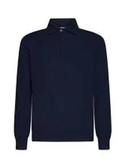 Men's Knit Long Sleeve Polo Shirt Dark Blue - BRUNELLO CUCINELLI - BALAAN 2