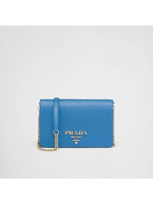 Saffiano Leather Metal Chain Mini Shoulder Bag Blue - PRADA - BALAAN 1