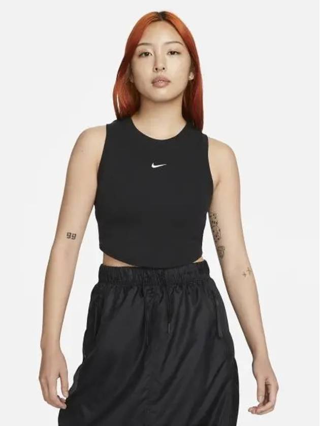 Sportswear Essential Ribbed Crop Tank W Black White FB8280 010 - NIKE - BALAAN 1