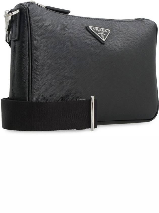 triangle logo leather shoulder bag black - PRADA - BALAAN 4