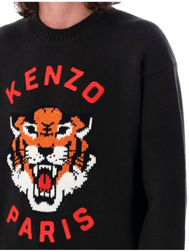 Lucky Tiger Genderless Wool Knit Top Black - KENZO - BALAAN 4