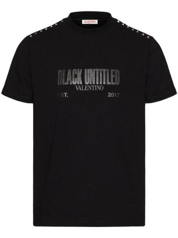 Logo Print Crew Neck Cotton Short Sleeve T-Shirt Black - VALENTINO - BALAAN 1