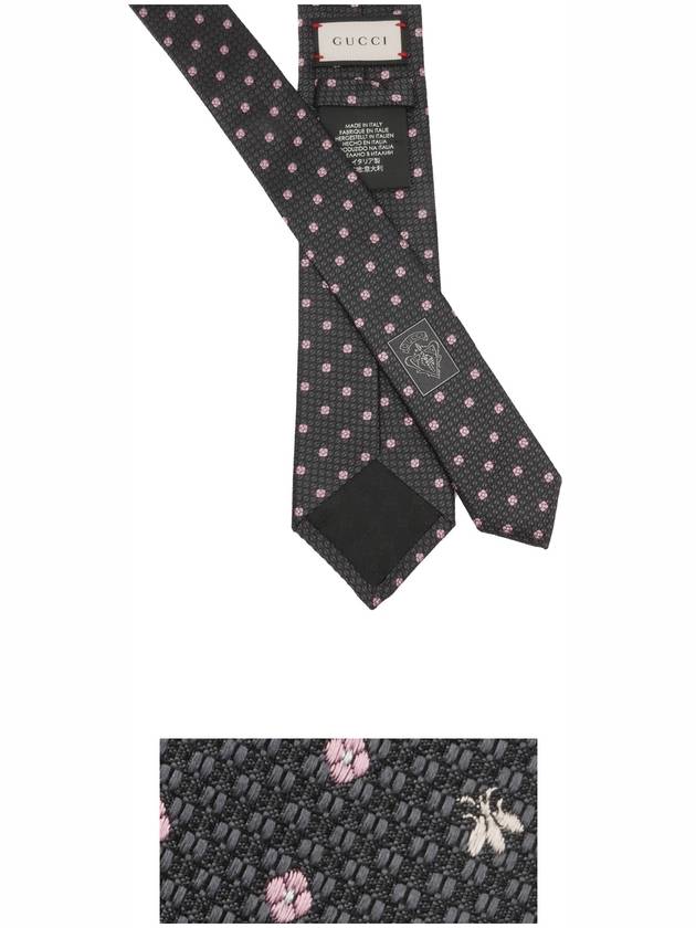 409254 Dark gray flower dot bee point pattern slim silk tie - GUCCI - BALAAN 3