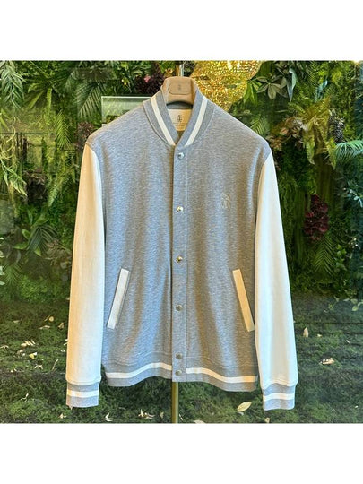 Varsity Embroidered Logo Cotton Jacket Grey - BRUNELLO CUCINELLI - BALAAN 2