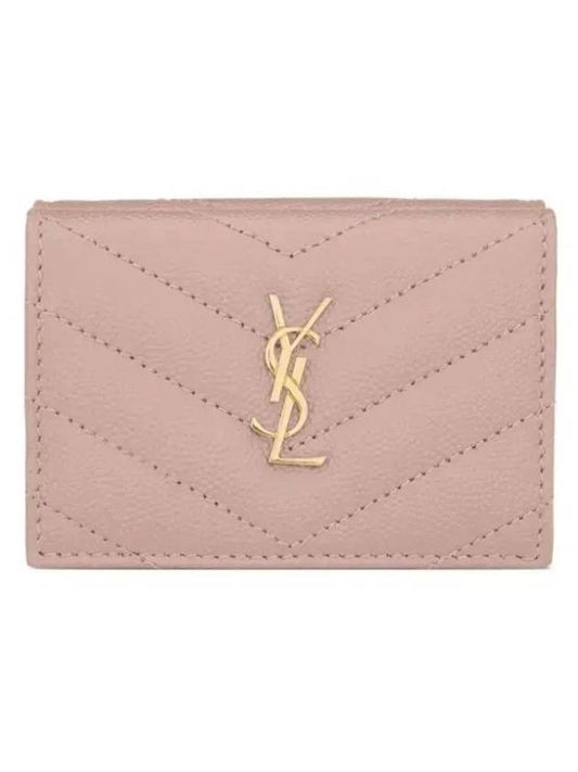 Monogram Quilted Mini Half Wallet Pale Pink - SAINT LAURENT - BALAAN 1