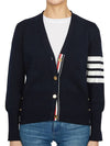 Milano Stitch 4 Bar Classic V Neck Fine Merino Wool Cardigan Navy - THOM BROWNE - BALAAN 2