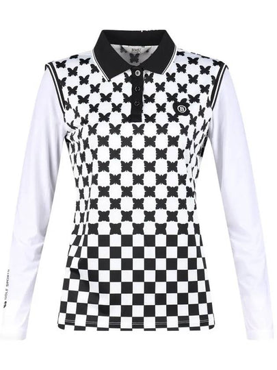 Women s Butterfly Checkerboard Layered Long Sleeve Golf Shirt BMU4M602W - LUX GOLF - BALAAN 2