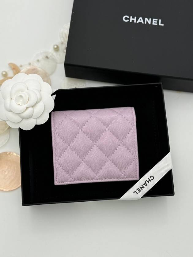 Small Flap Wallet Shiny Grained Calfskin Silver Metal Lilac - CHANEL - BALAAN 3