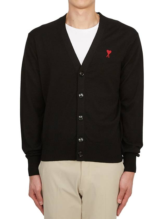 Red Heart Logo Merino Wool Cardigan Black - AMI - BALAAN 2