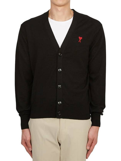 Red Heart Logo Merino Wool Cardigan Black - AMI - BALAAN 2