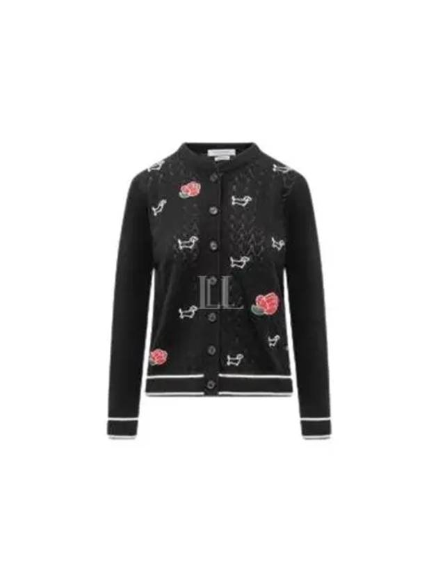 Hector Rose Embroidered Wool Cardigan Black - THOM BROWNE - BALAAN 2