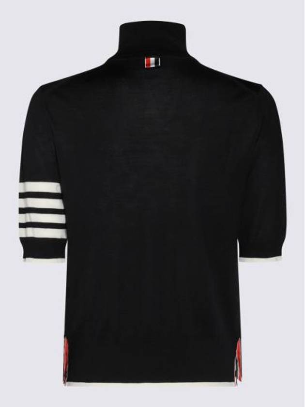 4 Bar Relaxed Fit Fine Merino Wool Turtleneck Black - THOM BROWNE - BALAAN 3