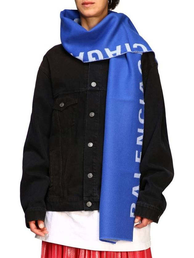 Logo Wool Muffler Blue - BALENCIAGA - BALAAN 2