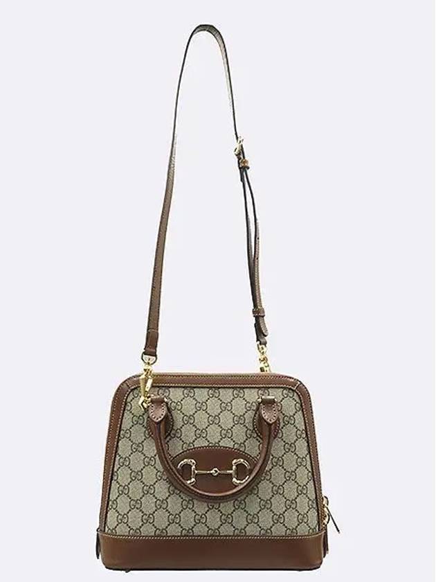 621220 GG Logo Canvas Brown Leather Gold Plated Horsebit 1955 Small Top Handle Bag Shoulder Strap 2WAY - GUCCI - BALAAN 4