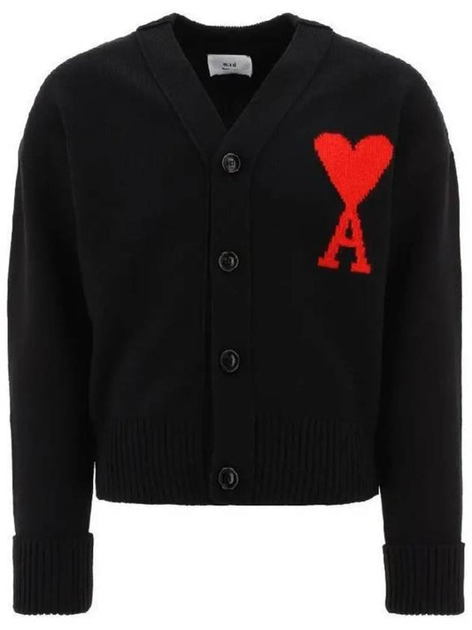 Big Heart Logo Wool Cardigan Black - AMI - BALAAN 2