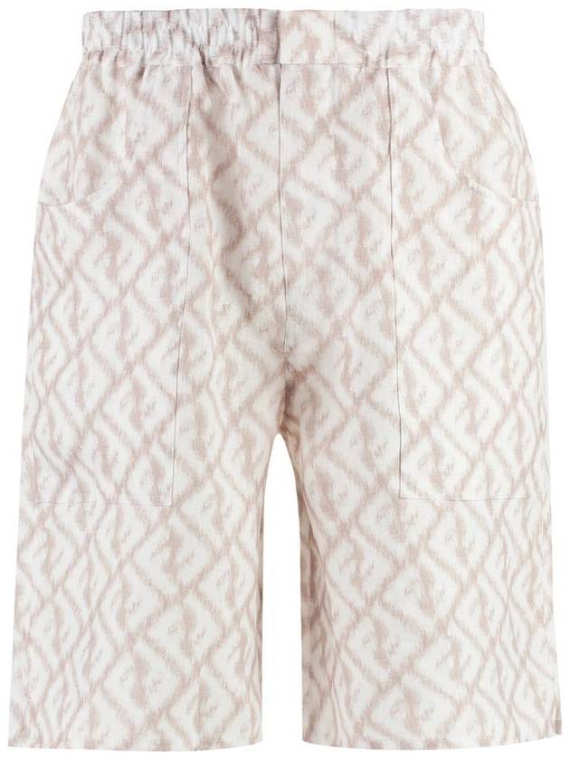 Logo Monogram Linen Bermuda Shorts Beige - FENDI - BALAAN 2