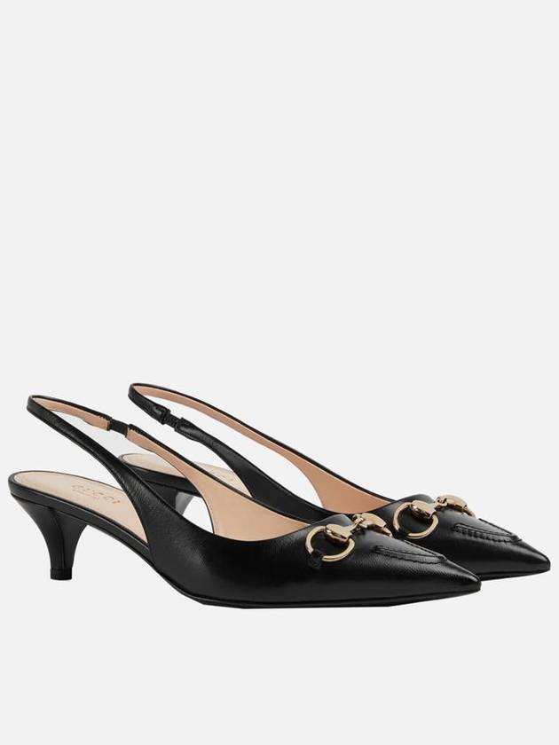 Horsebit slingback pump black leather - GUCCI - BALAAN 3