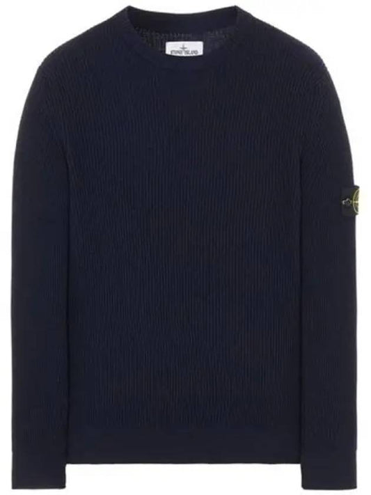 Wappen Patch Crew Neck Ribbed Wool Knit Top Navy - STONE ISLAND - BALAAN 2