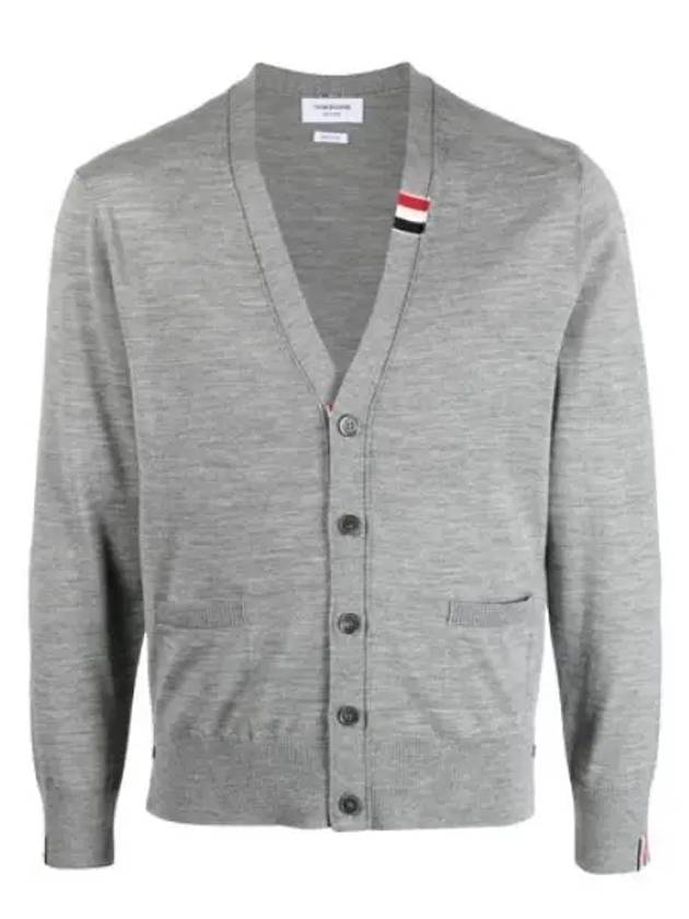 Men's Jersey Stitch V-Neck Cardigan Light Grey - THOM BROWNE - BALAAN 2