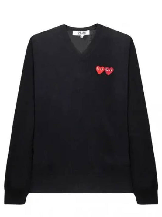 Double heart wappen wool V neck knit men - COMME DES GARCONS - BALAAN 1