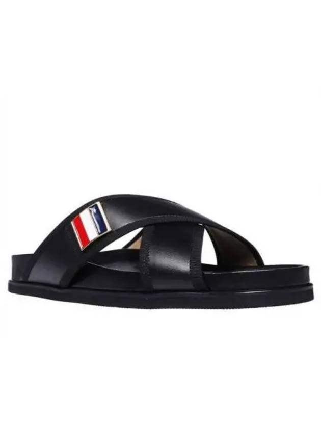 Vitello Calf Enamel Criss Cross Loafer Sandals Black - THOM BROWNE - BALAAN 2