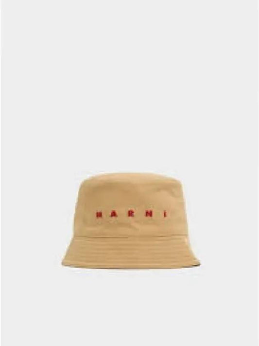 Logo Embroidered Cotton Bucket Hat Beige - MARNI - BALAAN 2