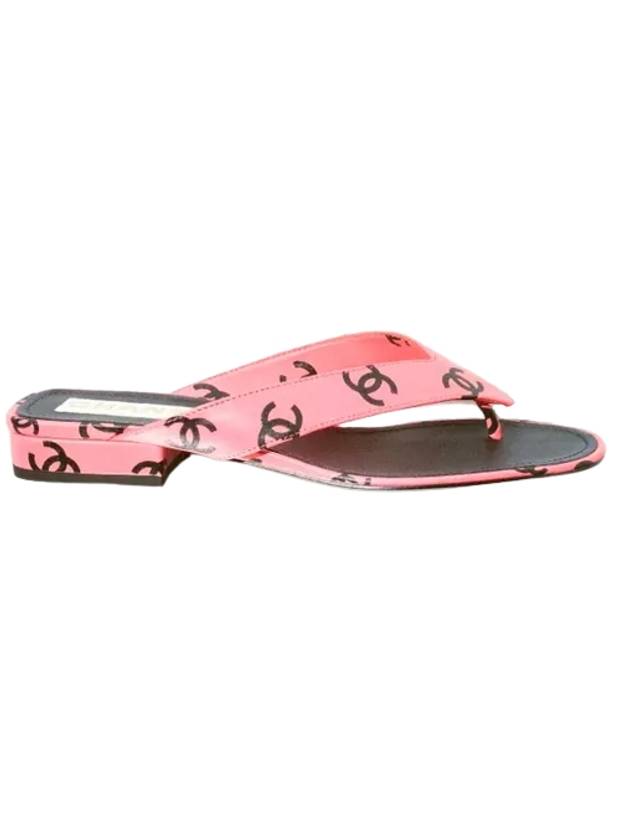 CC Logo Print Lambskin Flip Flops Pink - CHANEL - BALAAN.