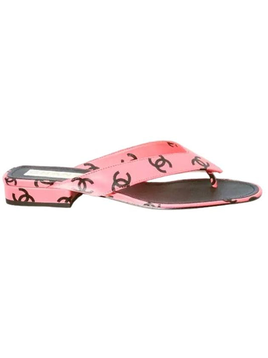 CC Logo Print Lambskin Flip Flops Pink - CHANEL - BALAAN.