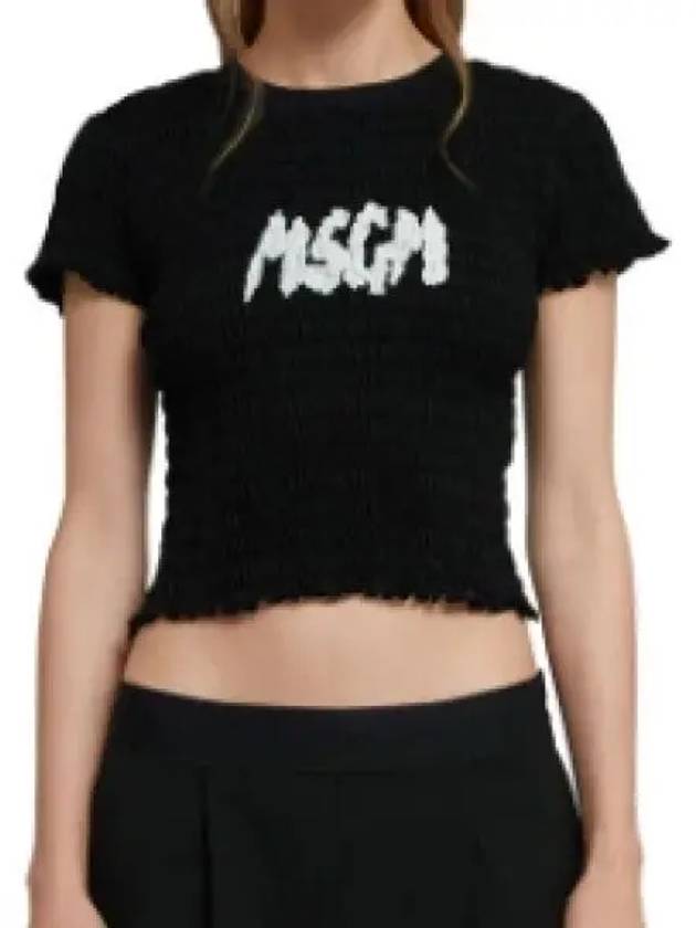 Brushed Logo Embossed Short Sleeve T-Shirt Black - MSGM - BALAAN 2