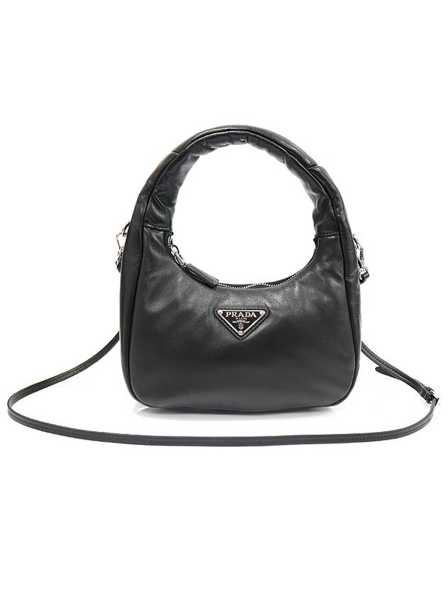 1BA384 Black Soft Padded Nappa Leather Silver Triangle Tote 2WAY - PRADA - BALAAN 1