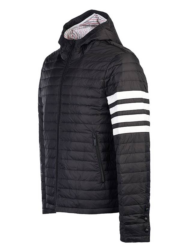 Matte Nylon 4-Bar Stripe Downfill Quilted Hoodie Padding Black - THOM BROWNE - BALAAN 3