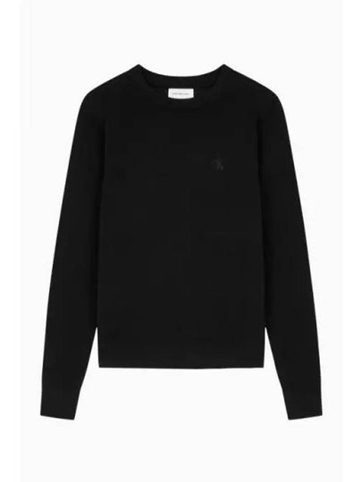 Jeans Fine Embroidered Logo Crew Neck Knit Top Black - CALVIN KLEIN - BALAAN 2