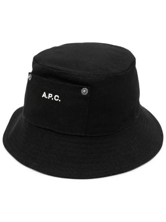 Thais Embroidered Logo Pocket Cotton Canvas Bucket Hat Black - A.P.C. - BALAAN 2