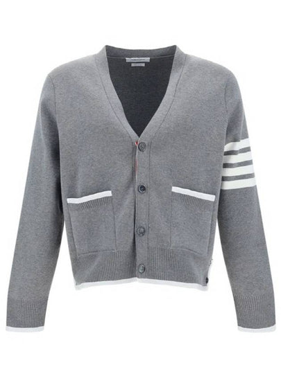 V-Neck Diagonal Armband Cardigan Grey - THOM BROWNE - BALAAN 2