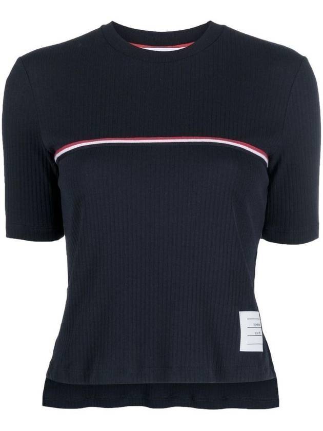 Women's High Twist Rip Stripe Short Sleeve T-Shirt Navy - THOM BROWNE - BALAAN 1