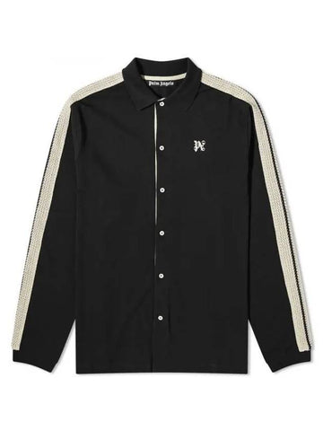 Monogram Track Long Sleeve Shirt Black - PALM ANGELS - BALAAN 1