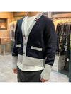 Three Stripe V Neck Cotton Cardigan Navy - THOM BROWNE - BALAAN 4