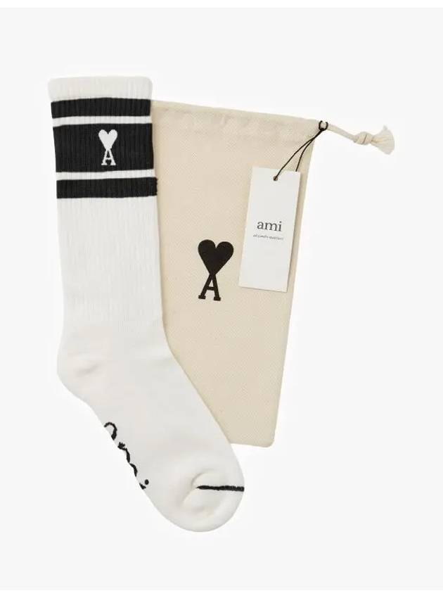 ADC Stripe Heart Logo Socks White - AMI - BALAAN 5