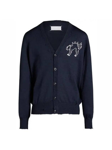 Embroidered Logo Wool Cardigan Navy - MAISON MARGIELA - BALAAN 1