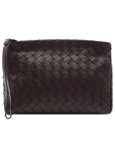 Intrecciato Leather Clutch Bag Dark Brown - BOTTEGA VENETA - BALAAN 2